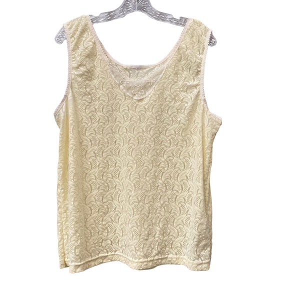Vintage Tops - Creamy Butter Yellow Stretch lace Cami tank top camisole under layer 1X 2X